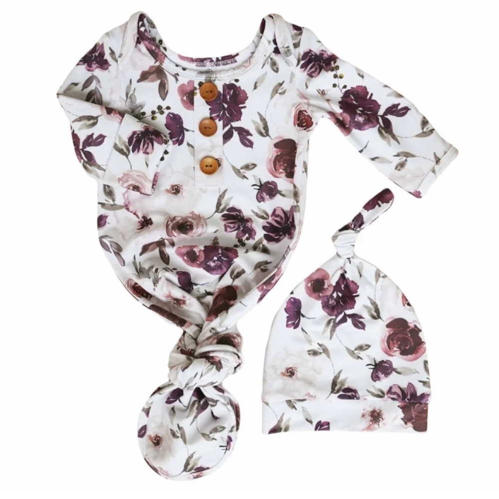 Caden Lane Floral Baby Gown with Matching Hat 7-14lb